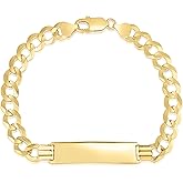 Floreo 14k Yellow Gold 8.3mm Solid Curb Chain ID Personalized Engraved Name Bar Custom Bracelet 8.5 Inch
