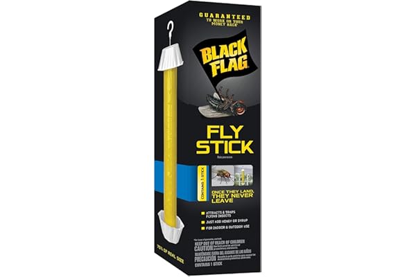 Black Flag Fly Stick, Trap Houseflies and Flying Insects, Pack of 6