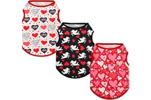 Vehomy 3-Pack Dog Shirt Love Heart Dog Shirts Valentines Day Dog Sleeveless Clothes Outfit Pet Valentines Tank Tops Vests with Heart Cupid's Arrow Patterns for Small Medium Dogs S