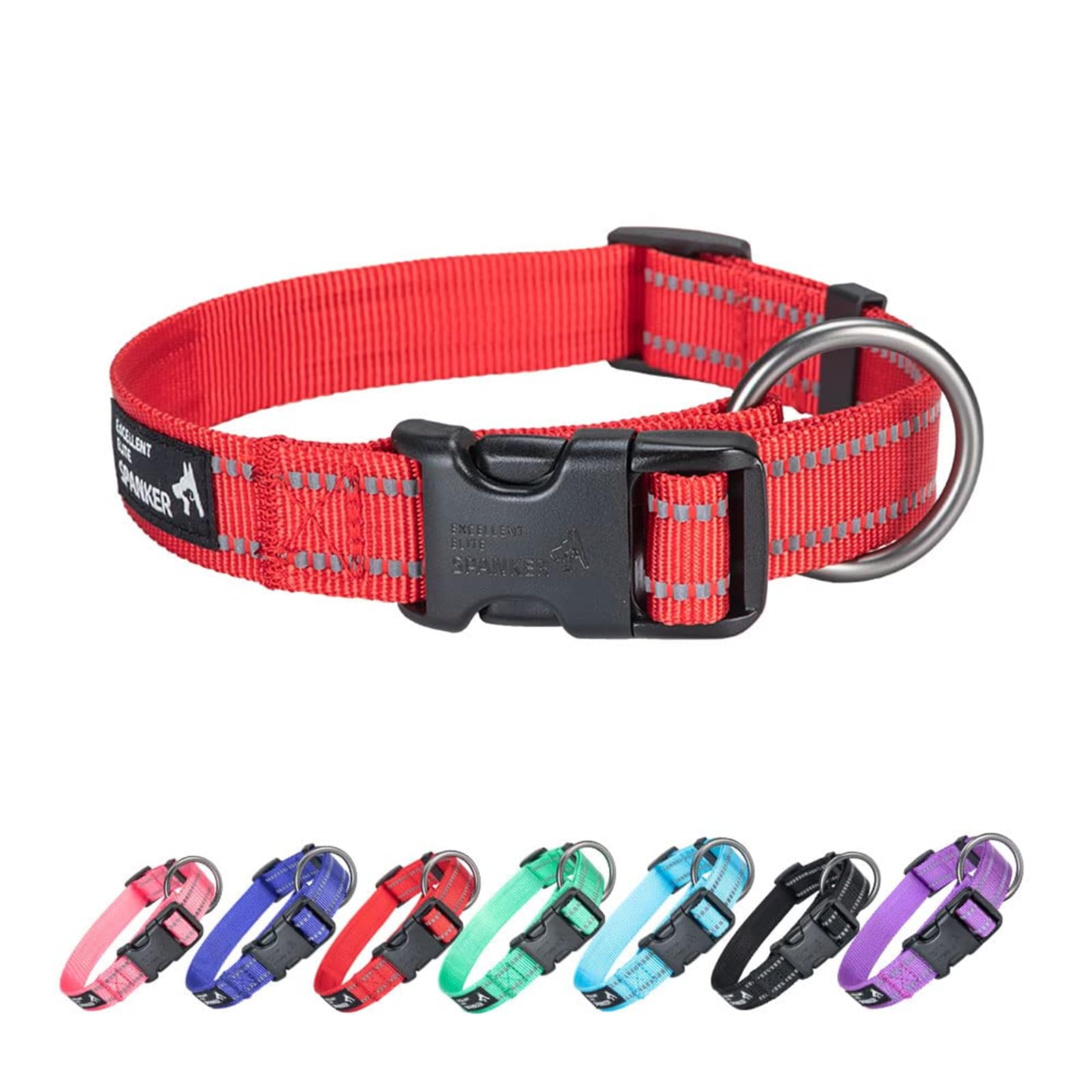 EXCELLENT ELITE SPANKER Reflective Dog Collar Classic Breathable Nylon Adjustable Pet Collar with Quick Release Buckle for Boy Girl Male Female Puppies Small Medium Large Dogs Training(RED-L)