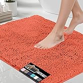GORILLA GRIP Bath Rug Mat, Thick Soft Absorbent Chenille, Quick Dry Microfiber Mats, Rubber Backing Washable Shower Floor Rugs, US Designed Bathroom Bathmat Home Decor Accessories, 24x17, Coral
