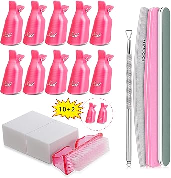 Capuchon Ongle 12 Dissolvant Pour Vernis à Ongles Clips à Ongles En Acrylique Pour Retirer Le Vernis Gel Avec Lime à Ongles Rose