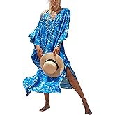 ELSCIRW Women's Caftan Dresses Plus Size Mumu with V-Neck Batwing Sleeves Lightweight Beach Cover Up and Loungewear