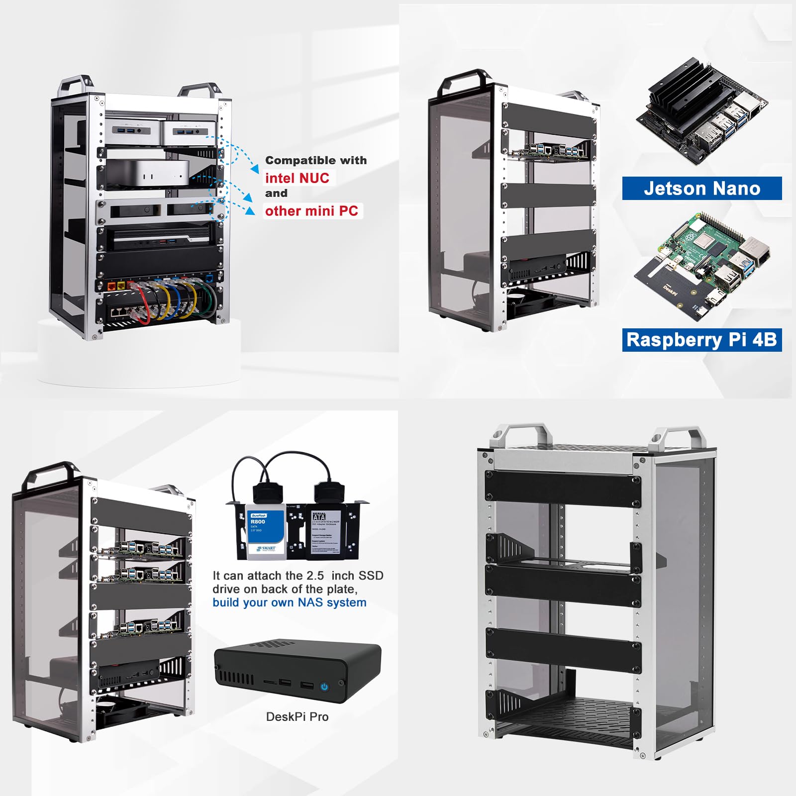 GeeekPi DeskPi RackMate T1, 8U 10 Zoll Serverschrank, 200 mm Tiefes Mini-Rack mit Regalboden & Blindplatte, für NAS, AV- & Netzwerktechnik (Silber) 4