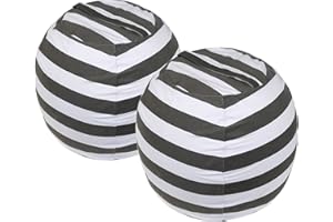 DEELF OUTLET 2 Packs Stuffed Animal Storage Beanbag Cover 24" Bean Bag Storage for Kids Girs Boys Room Toys Organizer Heavy-duty Zipper Bean Bag Chair Covers Only Grey Blue White Stripes Cotton Canvas
