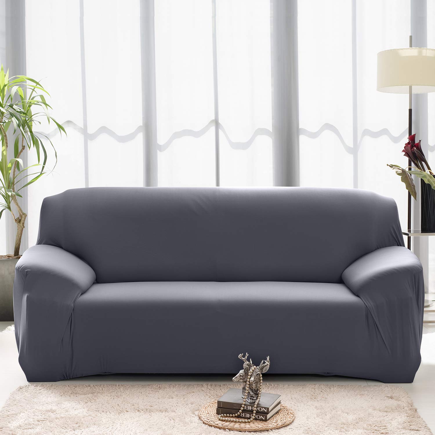 PETCUTE Sofa Cover High Stretch Sofa Protector Elastic L Shape Sofa Slipcover Corner Universal Couch Cover Non Slip Furniture Protector Gray 3 seater