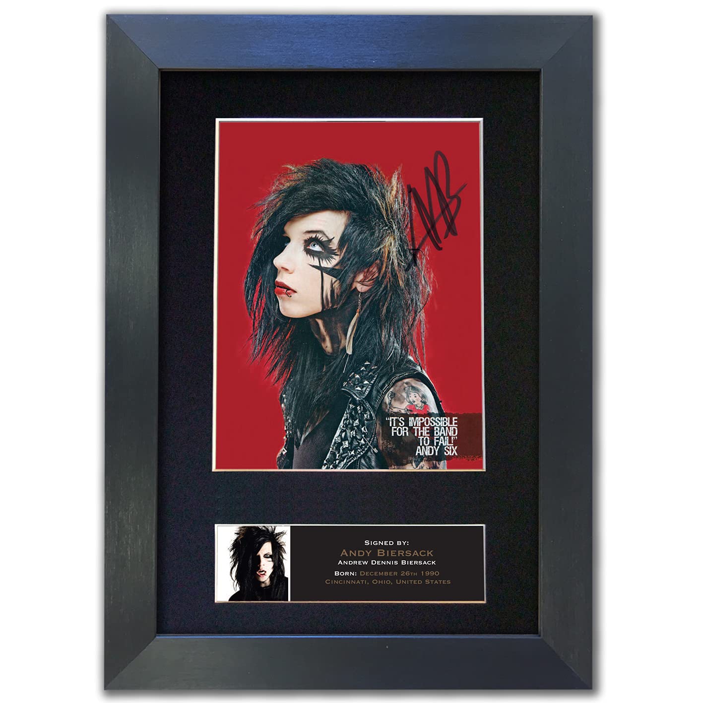 ANDY BIERSACK Black Veil Brides Signed Reproduction Autograph Mounted Photo BLACK FRAME Print A4#530