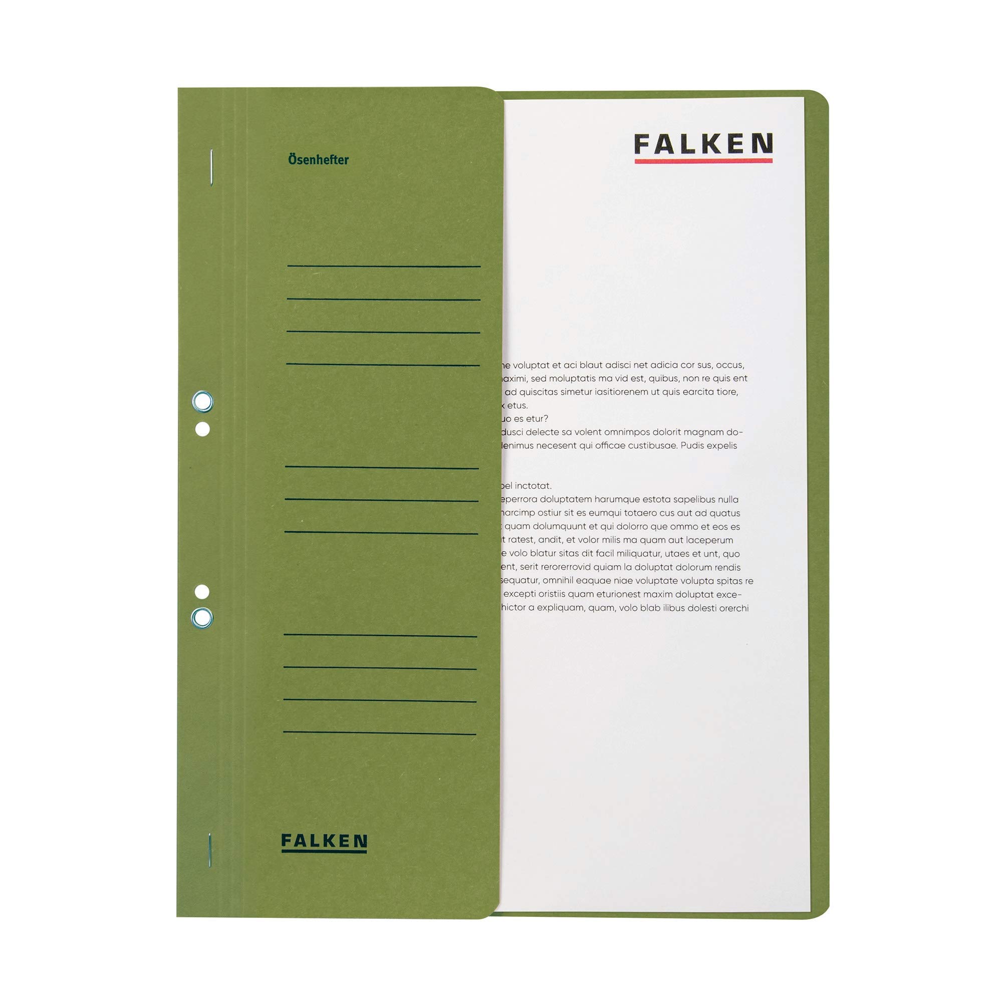 Exacompta - Ref 80000490001F - FALKEN - Eyelet Top-Down Flat Files - A4 (210 x 297mm) in Size, 250gsm Recycled Manilla, Half Cover for Identification - Green (Pack of 50)