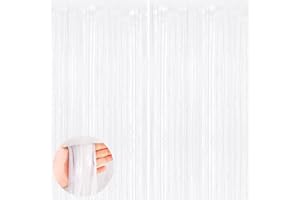 YEURFONTASY White 2 Pack Metallic Tinsel Foil Fringe Curtains, 3.3x8.3 Feet White Streamers for Party, Door Streamers Party Decorations, Party Streamers for Birthday Christmas Party Decorations