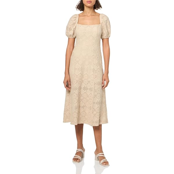 moon river short-sleeve square-neck lace-up midi dress Moon River Women's Square Neck Midi Dress - Multi - Size M