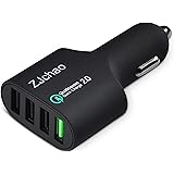 Car Charger, Qualcomm Certified Quick Charge 2.0 USB Car Charger [Black] with Extra 3 Adaptive Fast Smart Ports for iPhone 6 / 5, iPad Portable, Samsung Galaxy S6 / Edge /Plus/Note 5 / 4 , Nexus 6 / 7