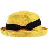 PRETYZOOM Women Straw Dome Sun Hat with Bowknot Roll-up Wide Brim Summer Beach Packable Fishing Sports Hat