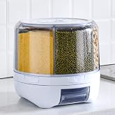 XIYAO 20Lbs Grain dispenser 360°Rotating Rice Dispenser 6 Grids Transparent Rotatable Cereal Storage Container with Sealed li