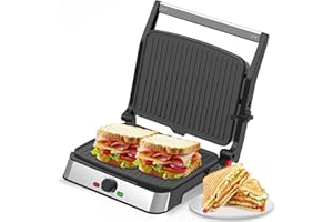 MIRASTON Electric Panini Press Grill and Sandwich Maker / 8.5" x 11" Non-Stick Coated Plates, Opens 180 Degrees to Fit Any Type or Size Food, Dishwasher Safe, Sliver