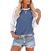 Bingerlily Women's Casual T-Shirts 3/4 Sleeve Color Block Cute Tops Comfy Blouses
