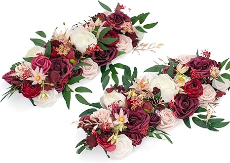 Amazon Com Ling S Moment Ready To Use Wedding Table Centerpieces Marsala Blush Flower Arrangements 34 4 In Total Set Of 2 For Sweetheart Head Reception Banquet Style Table Setting Decorations Kitchen Dining