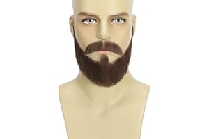 Bromobiz Fake Mustache Handmade with Human Hair, Full Beard Style with Larger Size and Fuller Look, Realistic Moustache with Soft Invisible Mesh for Costumes, Cosplay or Themed Parties (Brown)