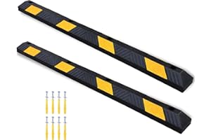 OrangeStar 72" Rubber Parking Curb, Heavy Duty Garage Floor Wheel Stopper w/Yellow Reflective Stripe for Car, Truck, Trailer, 2 Pack