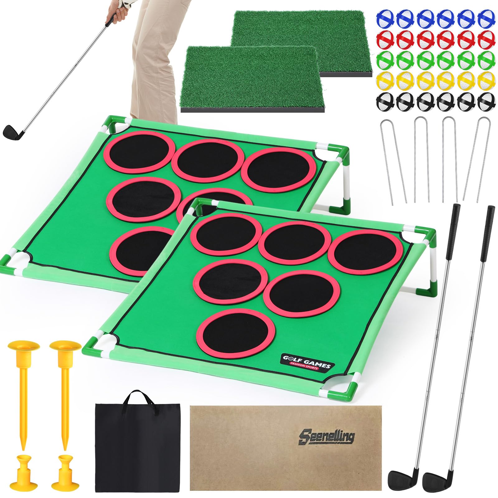 Photo 1 of Seenelling 2 Set Golf Cornhole Game Set, Chipping Backyard Game Boards Chipping Mats Golf Balls for Tailgate Adults Outdoor, Gift for Family, Golfer Friends