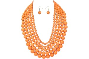 JHWZAIY 5 Layered Beaded Statement Chunky Necklaces For Women - Multi Strand Colorful Bead Layered Bib Necklace For Women Fashion Jewelry Costume Earring Set
