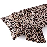 MR&HM Satin Body Pillow Cover, Soft and Breathable Body Pillow Case with Envelope Closure, Cooling and Silky Long Pillowcase for Hair and Skin,Grey (20x54, Brown Leopard)