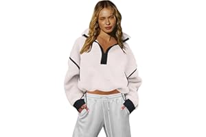 LAMISSCHE Half Zip Sweatshirt Women Oversized Sherpa Jacket V Neck Fleece Pullover Hoodie with Pockets