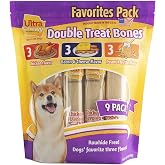 Ultra Chewy Double Treat Bones Dog Treats, Assorted Flavors, 1 Pack | 9 Bones Per Pack, Made in The USA, Healthy Treats, Easy to Digest, Promotes Dental Health