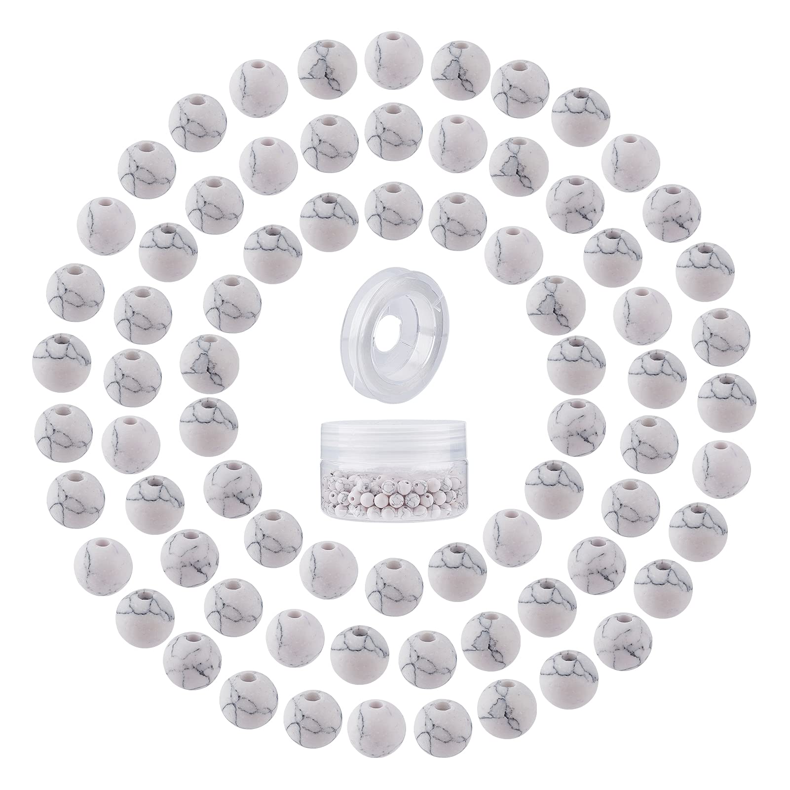 SUNNYCLUE 200pcs 6mm White Howlite Beads Semi Precious Beads Round Smooth Gemstones Spacer Beads & Elastic Thread & Plastic Bead Containers for Bracelet Necklace Earrings Jewelry Making