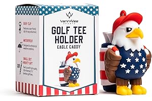 VannyVee Sports Eagle Caddy Golf Tee Holder, Includes 8 USA Themed Golf Tees, Fun Golf Accessories for Men and Women, Stylish Golf Bag Accessory and Golf Gift