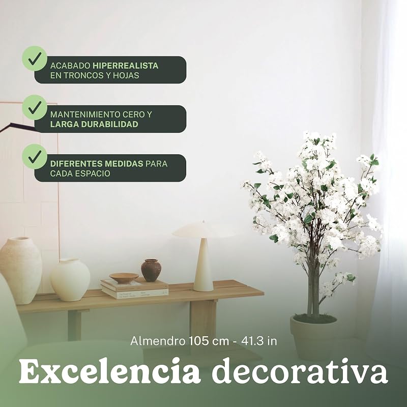 Almendro Artificial 105 cm - Arbol con Flores Blancas de Interior — foto 6 de 7