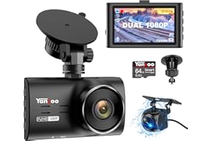 Dash Cam Front and Rear with 64GB Card,Dual 1080P Dash Camera for Cars with 2 Suction Cup,3" IPS Screen Dashcams for Cars wit