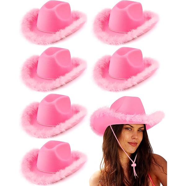 7393 Pink Cowgirl Hat With Veil, Felt Cow Girl Features, Halloween Amazon.com: Srenta Pink Cowgirl Hat with Veil, Felt Cow Girl  main image 4