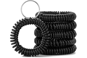 QIUTIMIY 6PCS Spiral Keychain, Stretchy Wrist Coil Bracelet Key Chain Black Waterproof Wristlet Key Holder for Sauna, Pool, Gym, Sports(Black-SFR)