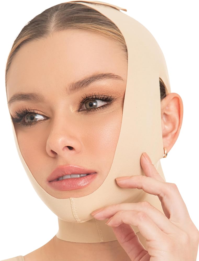 M&D Face Slimming Chin Strap Lipo Compression Garment Mentonera Postquirúrgica Facial Beige M