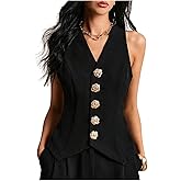 GORGLITTER Women's Metal Flower Blazer Vest Sleeveless V Neck Fashion Vests Top Business Casual Work Tops