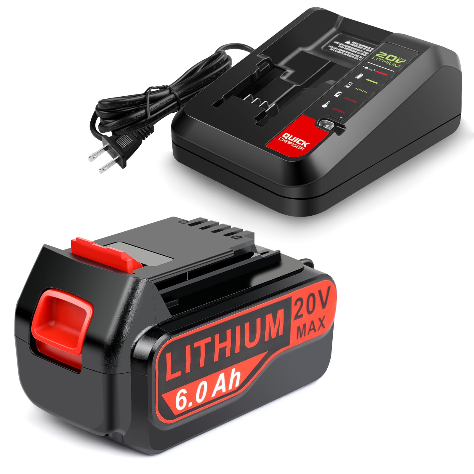 Photo 1 of Labtec 1-Pack 6.0Ah 20V Lithium Battery LBX4020 Compatible with Black and Decker and 20V Battery Charger
