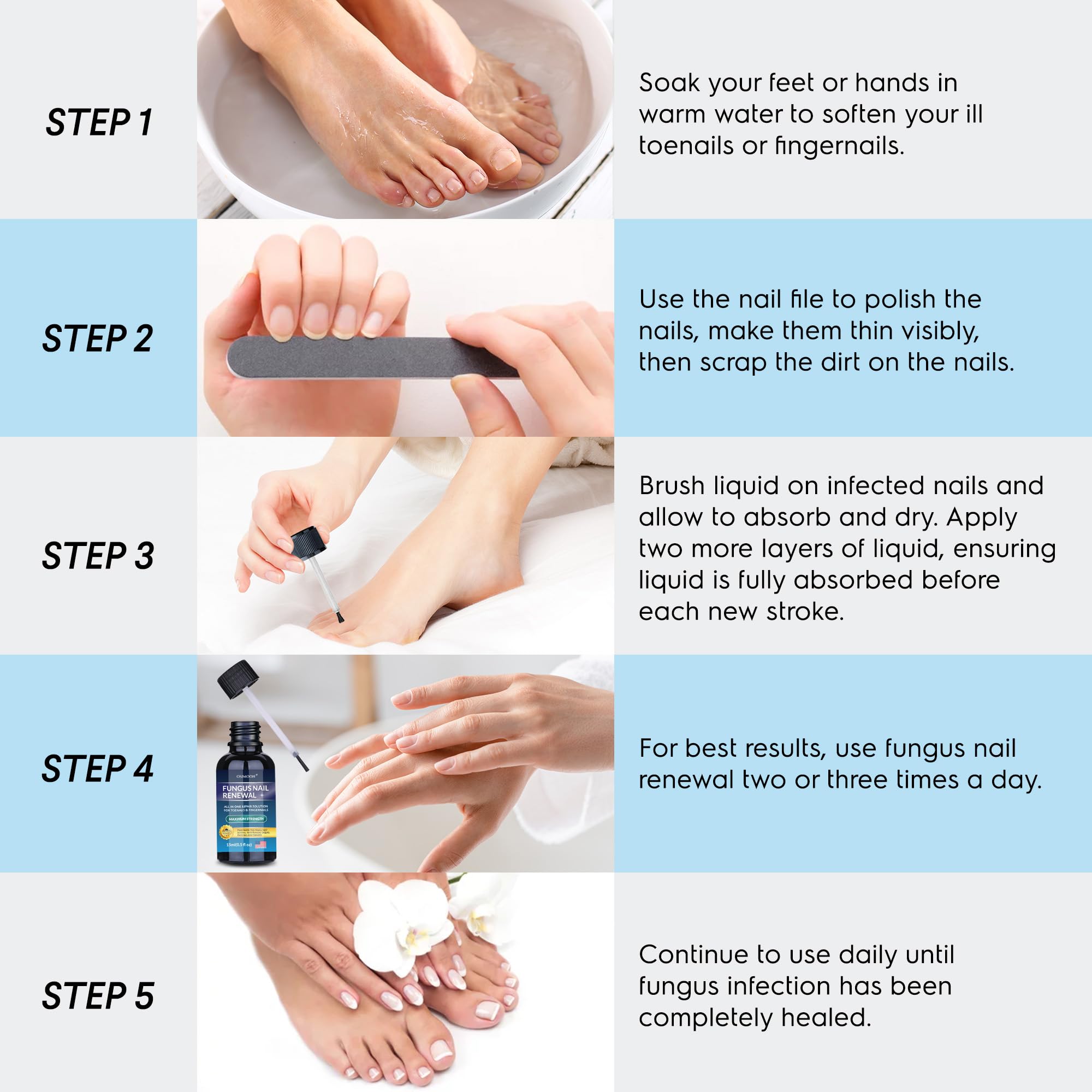 OSIMOON Toenail Fungus Treatment Extra Strength, Fungus Treatment for Toenails and Fingernails with Natural Oils, Toe Nail Fungus Treatment for Men and Women 2pcs., Blue - Image 5