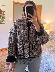 Wyeysyt Women's Cropped Quilted Jacket Floral Print