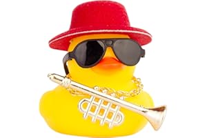 CoFuBcad Car Rubber Duck Ornaments Dash Duck Decorations for Car Dashboard Ornament Decoration Accessories with Mini Hat Musical Instruments Necklace Sunglasses(Style A22)
