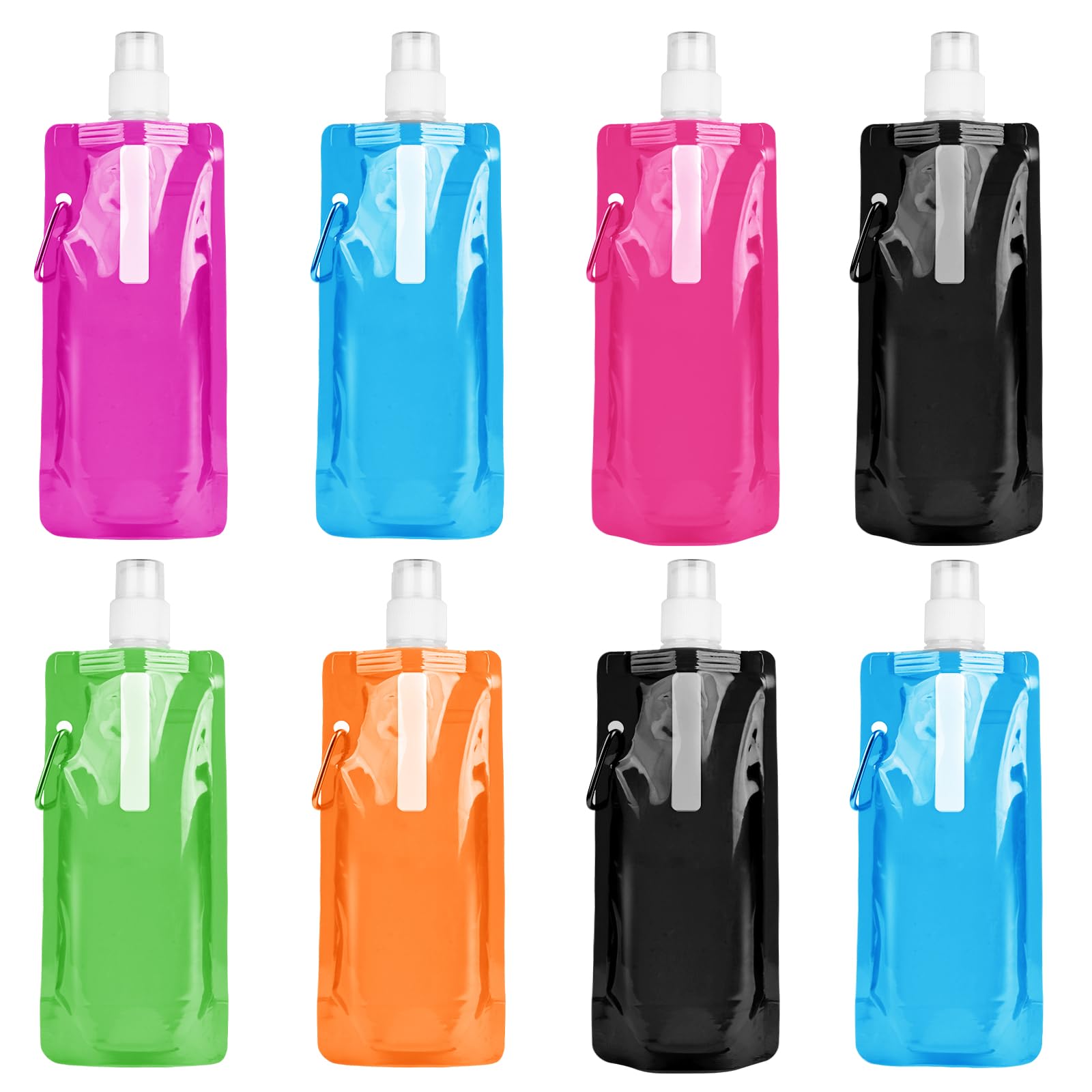 flintronic Foldable Sports Bottle, 8pcs Foldable Water Bottle 500mL, Reusable BPA Free Collapsible Water Bottle, Flexible Drink Pouches Bags with Clip for Outdoor Sports, Travel, Biking, Hiking