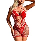 Kaei&Shi Rhinestone Rave Outfits Fit 0-16, Exotic Dancer Fishnet Bodysuit, Sexy Glow Stripper Bodystocking Lingerie For Women
