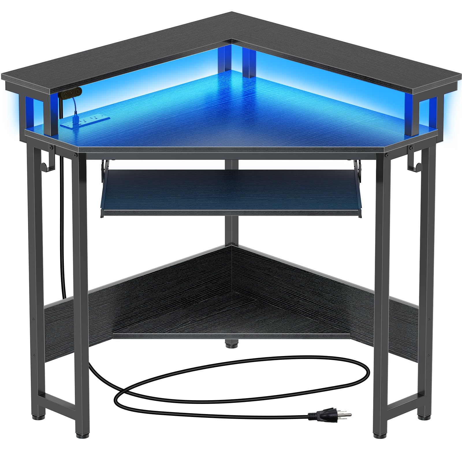 Photo 1 of ***FINAL SALE, SOLD AS PARTS*** Rolanstar Corner Desk,44.5" W x 34.5" H Small Computer Desk with Power Outlets, Gaming Desk with LED Lights, Triangle Corner Table with Keyboard Tray & Monitor Stand for Small Space, Black