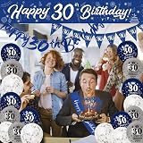 Yontree 30th Birthday Decorations Navy Blue Silver Banner Bunting Cake Topper view 5