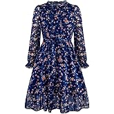 Alakuoti Girls Fall Long Sleeve Dress Floral Ruffle Flower Girl Formal Party Holiday Midi Dresses with Belt 5-14 Years