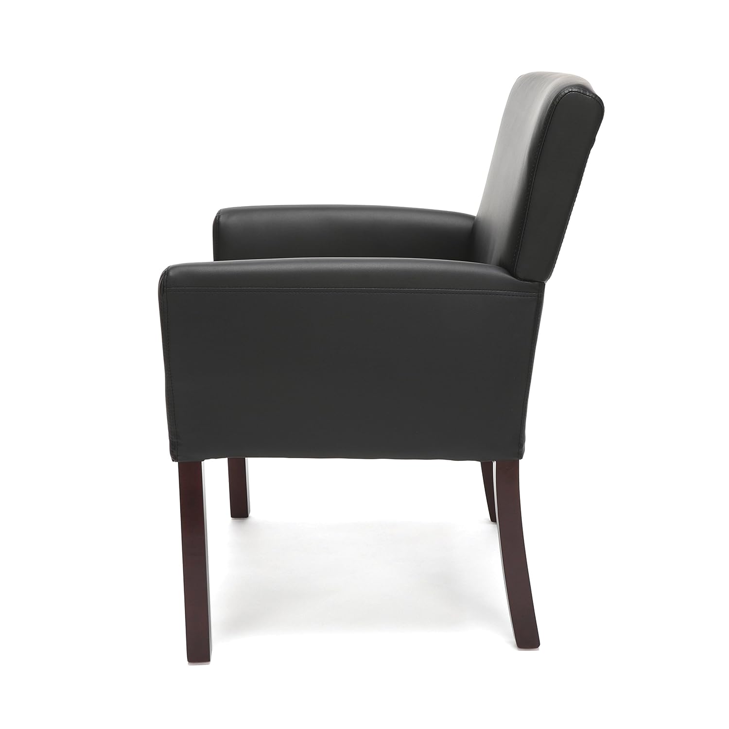 OFM Essentials Collection Bonded Leather Executive Guest Chair with Arms and Wooden Legs, in Black: Kitchen & Dining