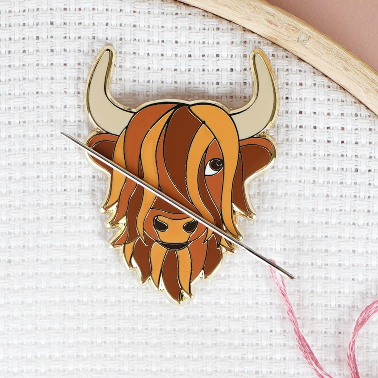 Caterpillar Cross Stitch Needle Minder - Highland Cow for Cross Stitch, Sewing, Embroidery and Needlework Accessories, Enamel and Magnetic