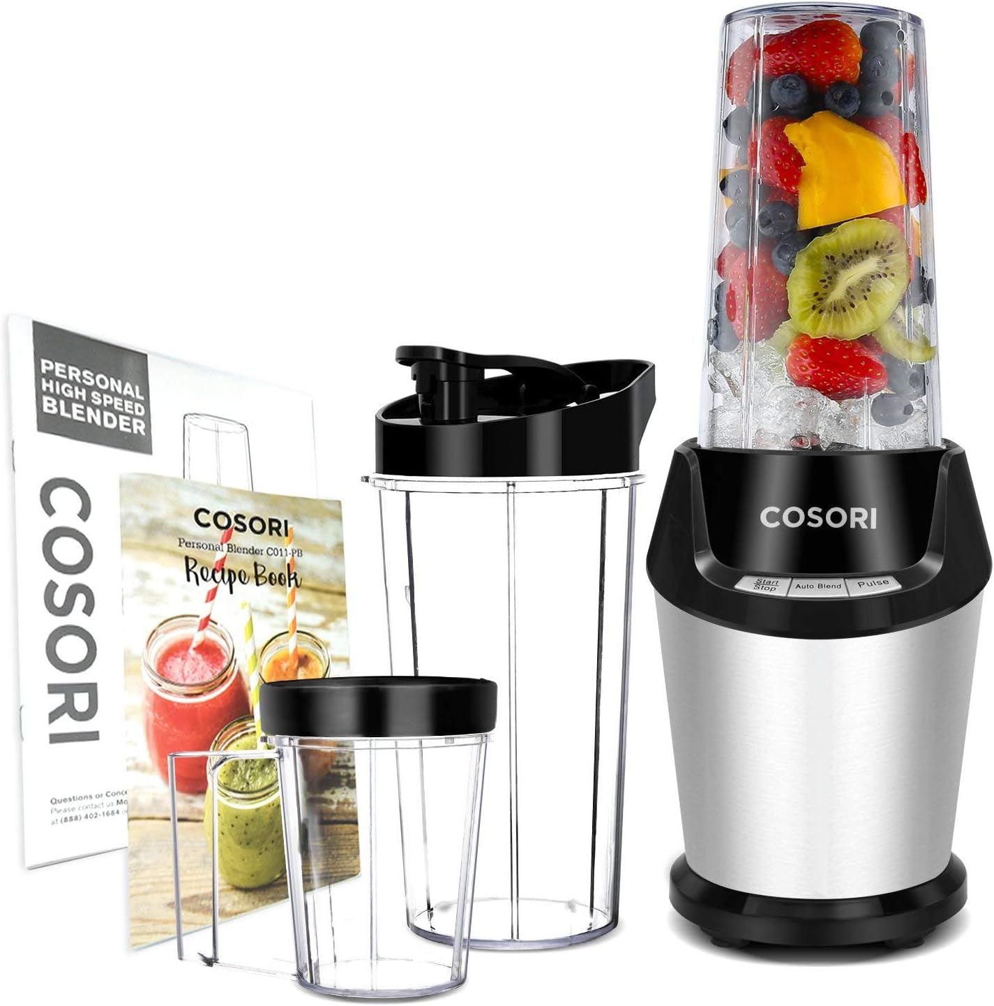 COSORI Upgraded Personal Blender, 10-Piece Smoothie, Shakes Blender with 800W Auto-Blend Base- Ice Fruits Nutrients Extraction, 2-Year Warranty, 2 x 24oz cups, 1 x 32oz cup (Renewed)