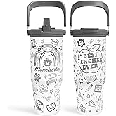 Teacher Appreciation Gifts, Best Teacher Ever Tumbler 30oz, Stainless Steel Insulated Tumblers Coffee Travel Cup with Handle & Flip Straw, Teachers Gifts from Student for Birthday Christmas Grad