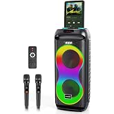 HUABAO Bluetooth Karaoke Speaker with 2 Wireless Microphones &ndash; 40W Portable PA System with LED Lights, TWS Pairing, 6.5&rdquo; Dual Woofers, Rolling Wheels, Rechargeable Battery - for Party/Home/Outdoor