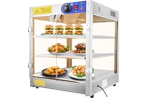 BEI CHENG 3-Tier Food Pastry Pizza Warmer Countertop Commercial Display Case See Through 750W Adjustable Removable Shelves Glass Door 20x20x24